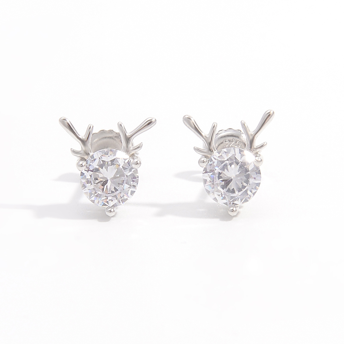 1 Pair Sweet Shiny Deer Plating Inlay Sterling Silver Zircon White Gold Plated Ear Studs display picture 1
