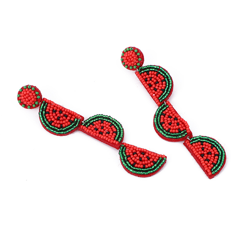 1 Pair Casual Simple Style Watermelon Inlay Seed Bead Drop Earrings display picture 1