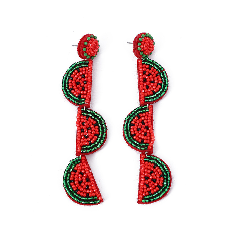 1 Pair IG Style Cute Watermelon Beaded Seed Bead Drop Earrings display picture 2