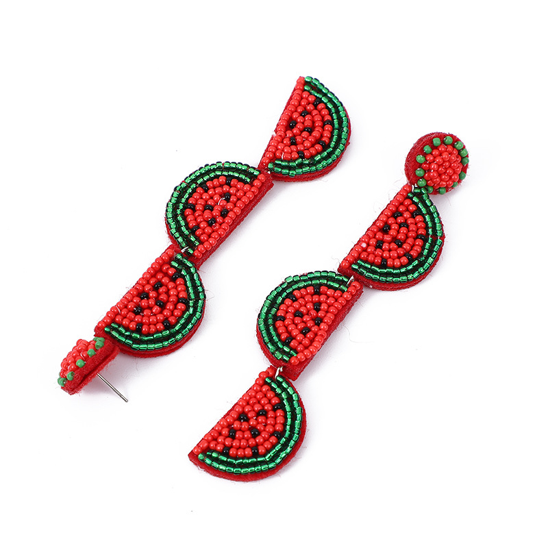 1 Pair Casual Simple Style Watermelon Inlay Seed Bead Drop Earrings display picture 2