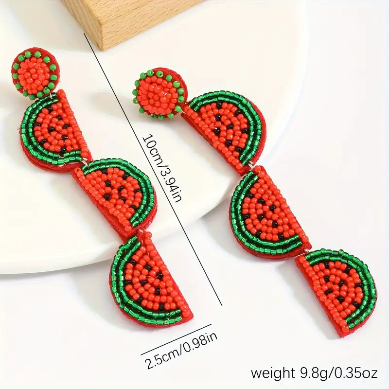 1 Pair Casual Simple Style Watermelon Inlay Seed Bead Drop Earrings display picture 4