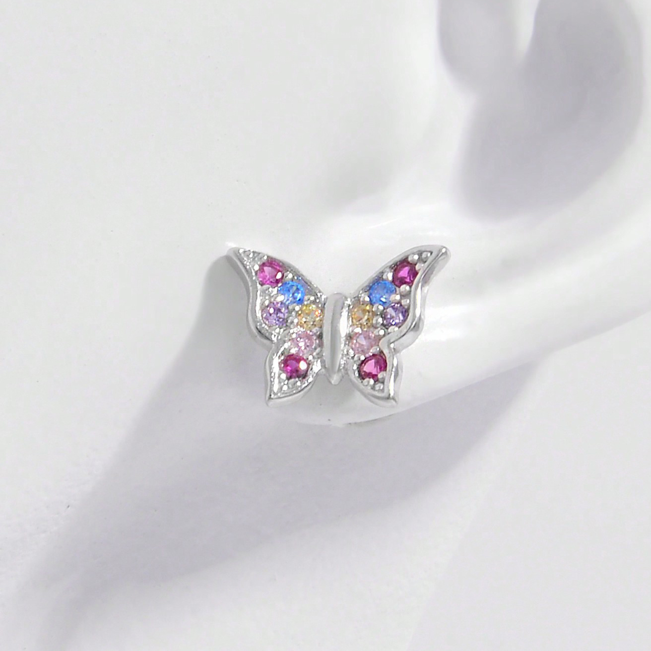1 Pair Elegant Simple Style Butterfly Plating Inlay Sterling Silver Zircon White Gold Plated Ear Studs display picture 5