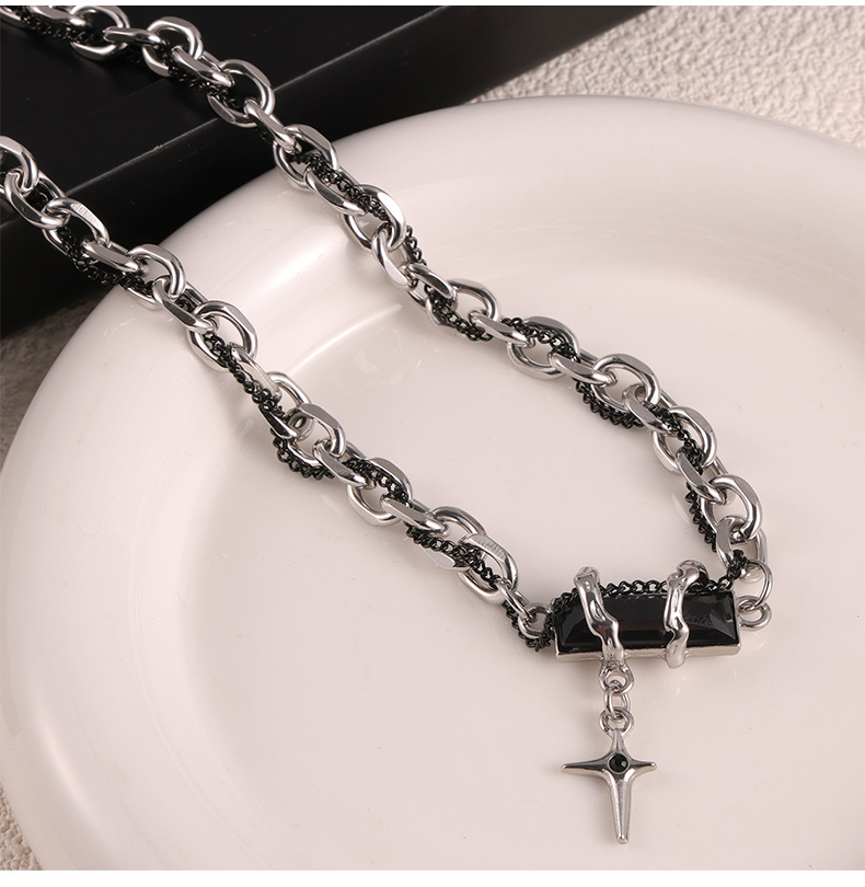 Titanium Steel Hip-Hop Punk Simple Style Chain Inlay Cross Quadrilateral Zircon Bracelets Necklace display picture 2