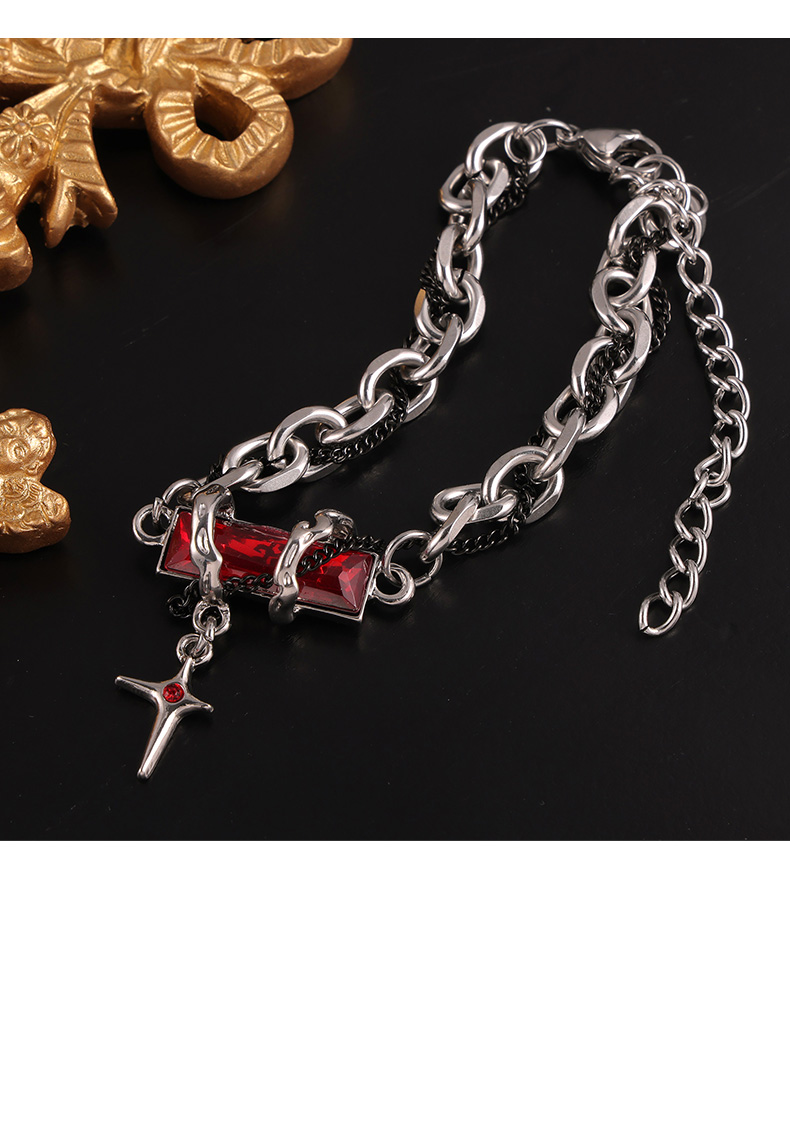 Acier Au Titane Hip Hop Punk Style Simple Chaîne Incruster Traverser Quadrilatère Zircon Bracelets Collier display picture 4