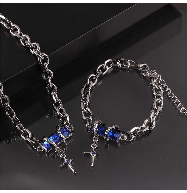 Titanium Steel Hip-Hop Punk Simple Style Chain Inlay Cross Quadrilateral Zircon Bracelets Necklace display picture 1