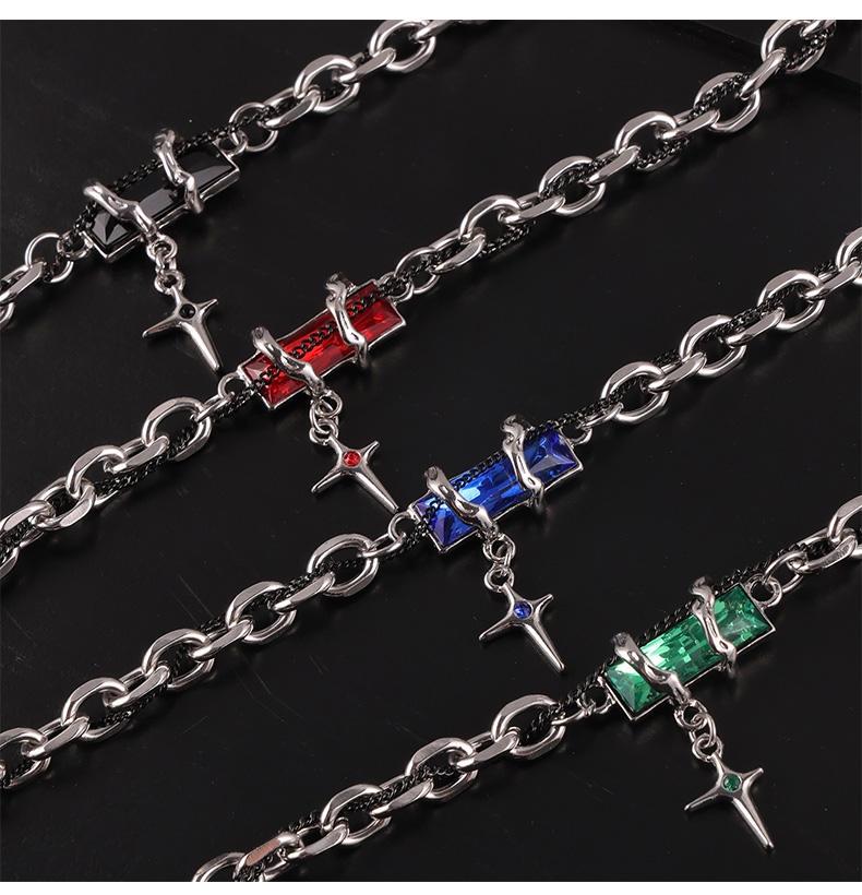 Titanium Steel Hip-Hop Punk Simple Style Chain Inlay Cross Quadrilateral Zircon Bracelets Necklace display picture 3