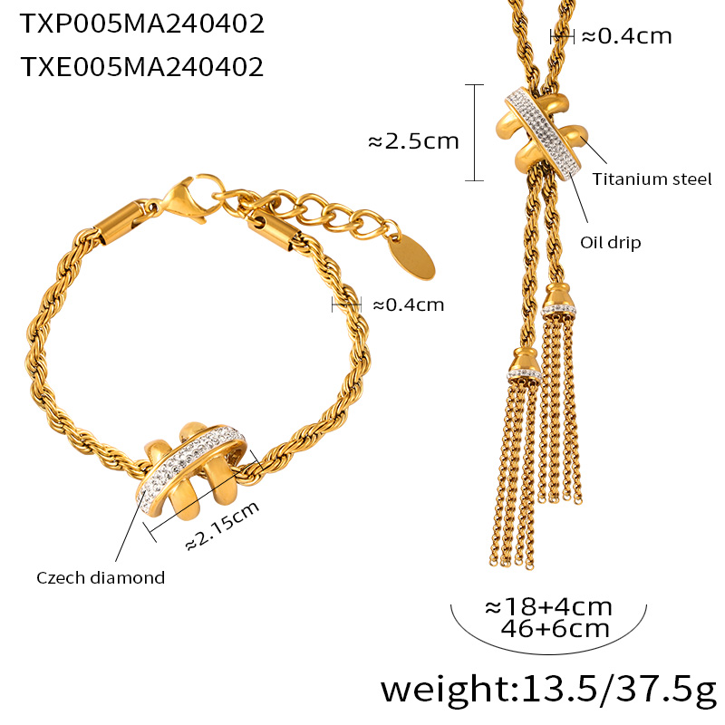 Acero Titanio Chapados en oro de 18k Estilo IG Estilo Simple Viajar Diariamente Enchapado Embutido Color Sólido Diamantes De Imitación Circón Anillos Aretes Collar display picture 6