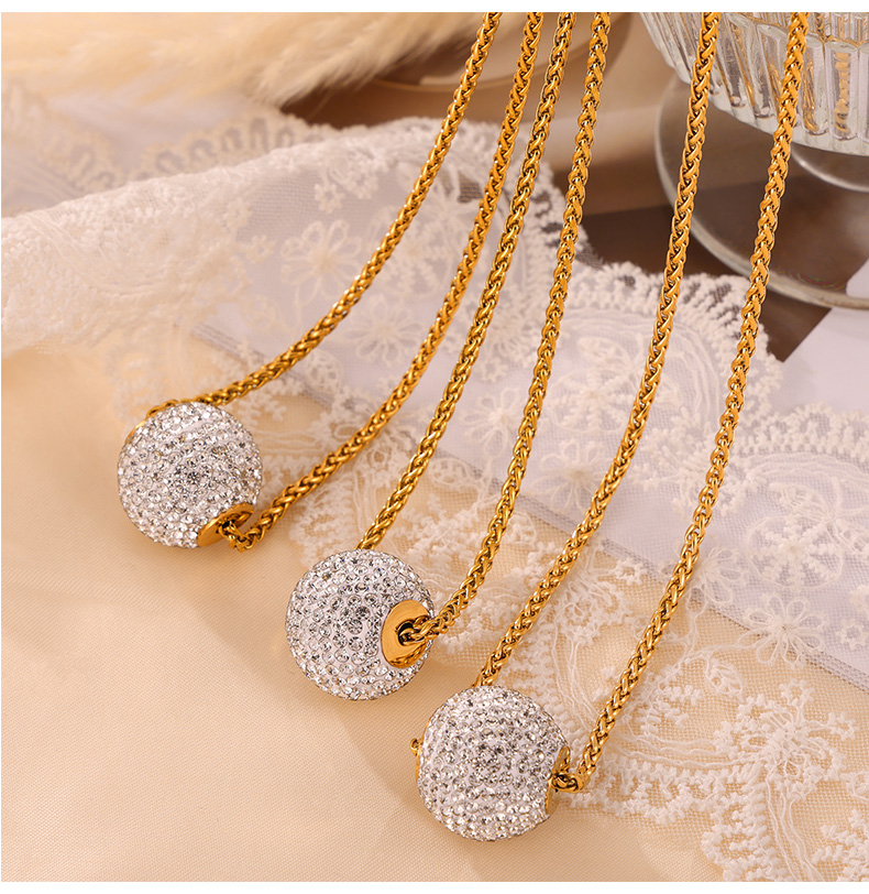 Acero Titanio Chapados en oro de 18k Elegante Estilo Francés Estilo Simple Embutido Ronda Diamantes De Imitación Collar display picture 5