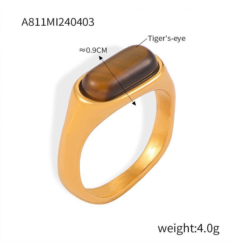 Retro British Style Oval Tiger Eye Titanium Steel 18K Gold Plated Tiger Eye Rings In Bulk display picture 6