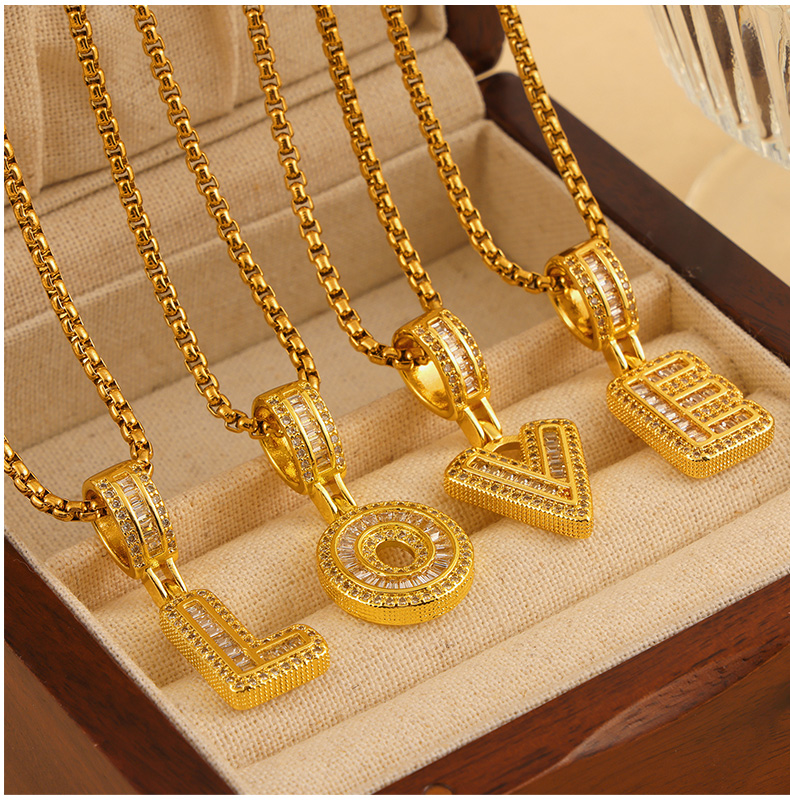 Titanium Steel Brass 18K Gold Plated Simple Style Commute Korean Style Inlay Letter Rhinestones Zircon Pendant Necklace display picture 2