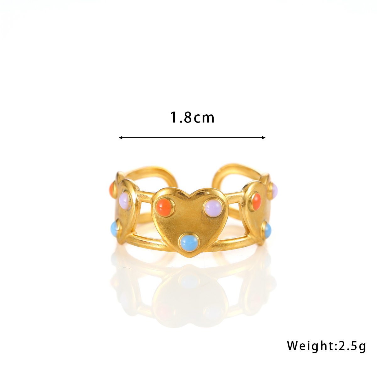Elegant Cute Sweet Heart Shape 304 Stainless Steel 18K Gold Plated Open Rings In Bulk display picture 2