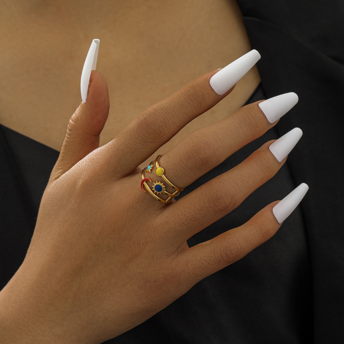 Elegant Sweet Commute Sun Star Moon 304 Stainless Steel 18K Gold Plated Open Rings In Bulk display picture 3
