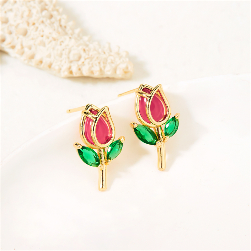 1 Pair Vacation Classic Style Flower Inlay Copper Glass Ear Studs display picture 4