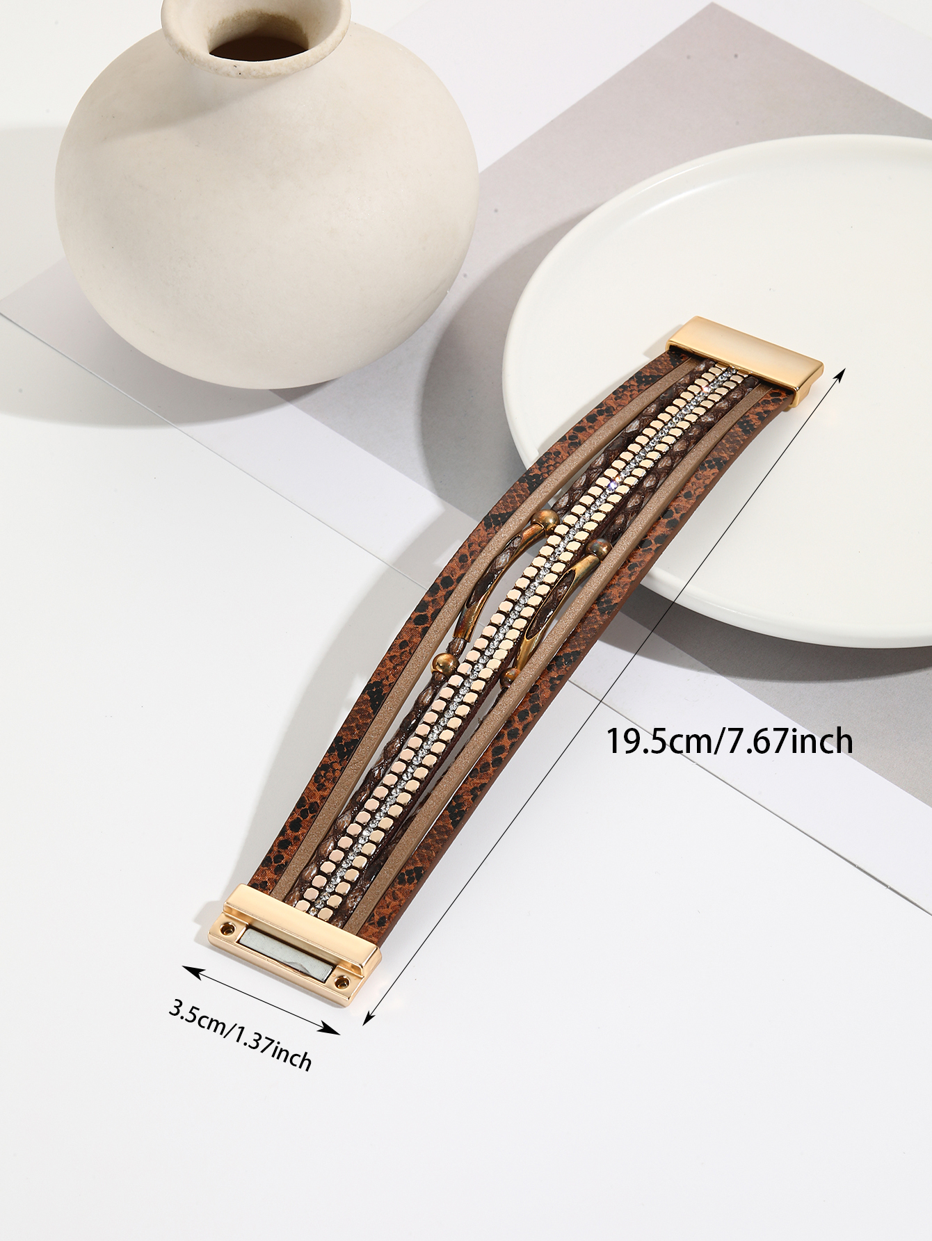 Simple Style Color Block Pu Leather Layered Plating Inlay Rhinestones Women's Bangle display picture 3
