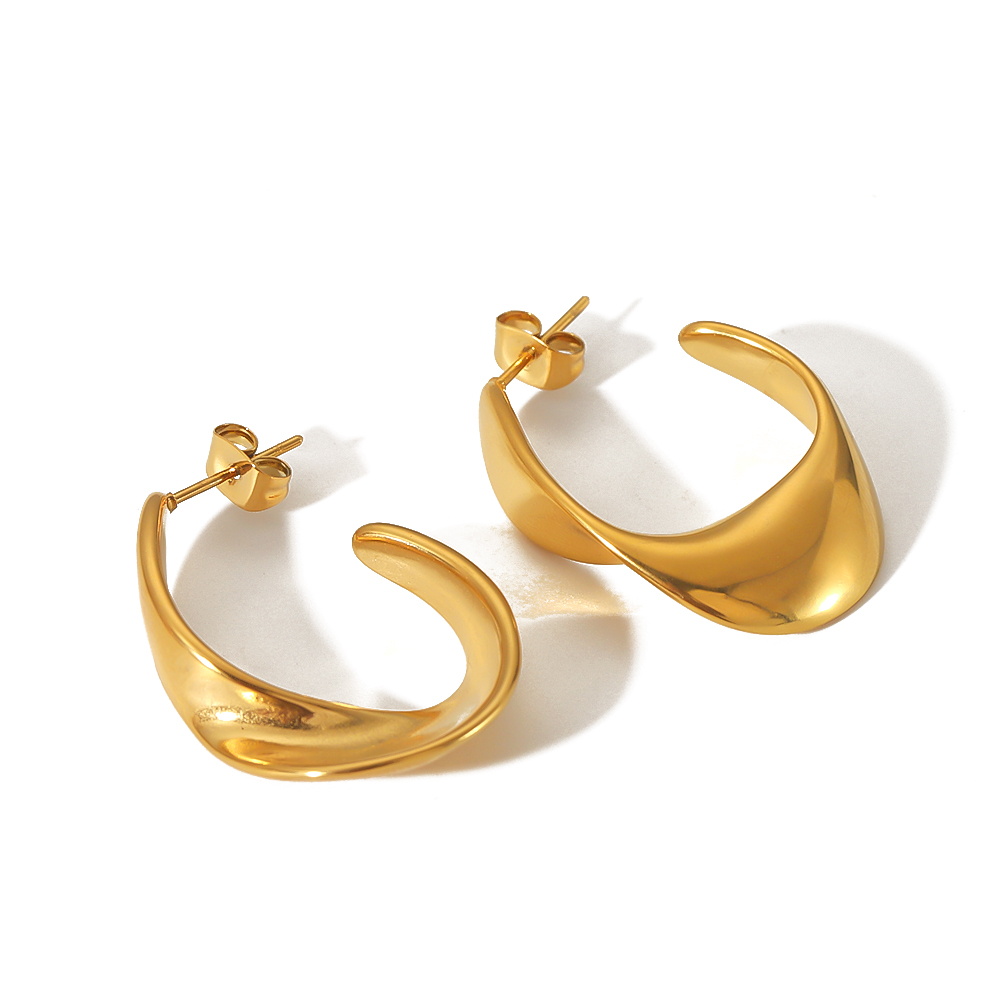1 Pair IG Style Cool Style Irregular Geometric Polishing Plating 304 Stainless Steel 18K Gold Plated Hoop Earrings display picture 4