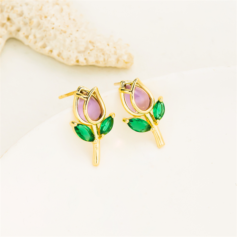 1 Pair Vacation Classic Style Flower Inlay Copper Glass Ear Studs display picture 6