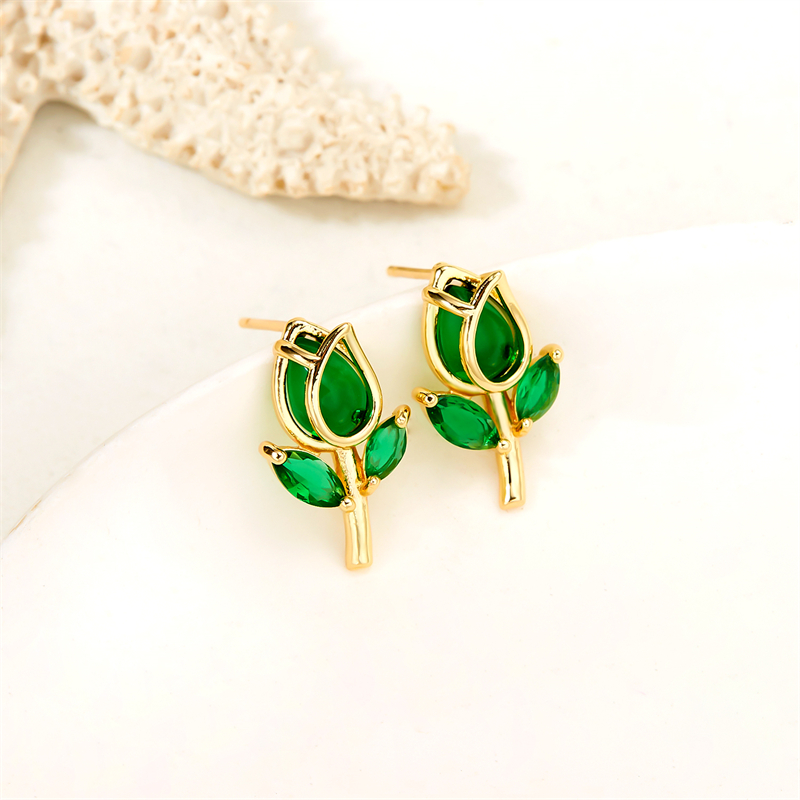 1 Pair Vacation Classic Style Flower Inlay Copper Glass Ear Studs display picture 9