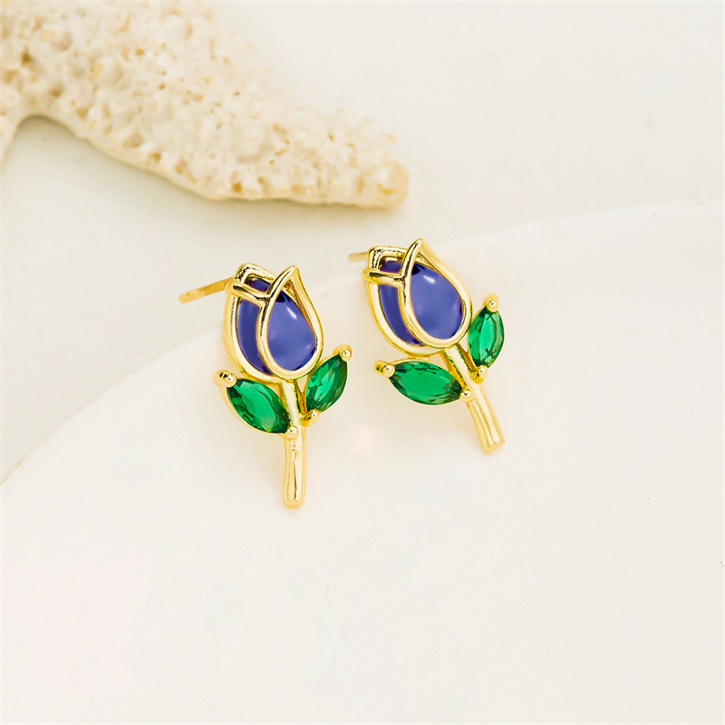 1 Pair Vacation Classic Style Flower Inlay Copper Glass Ear Studs display picture 12
