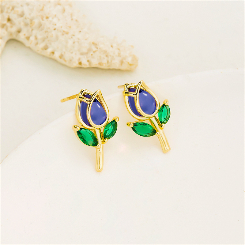 1 Paire Vacances Style Classique Fleur Incruster Le Cuivre Verre Boucles D'Oreilles display picture 12