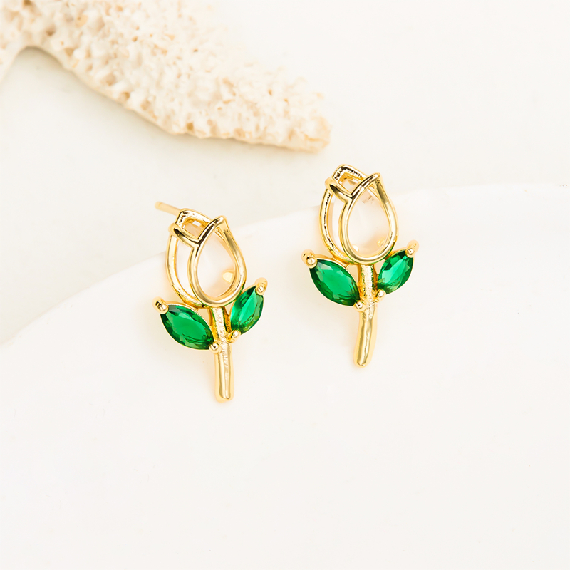 1 Pair Vacation Classic Style Flower Inlay Copper Glass Ear Studs display picture 15