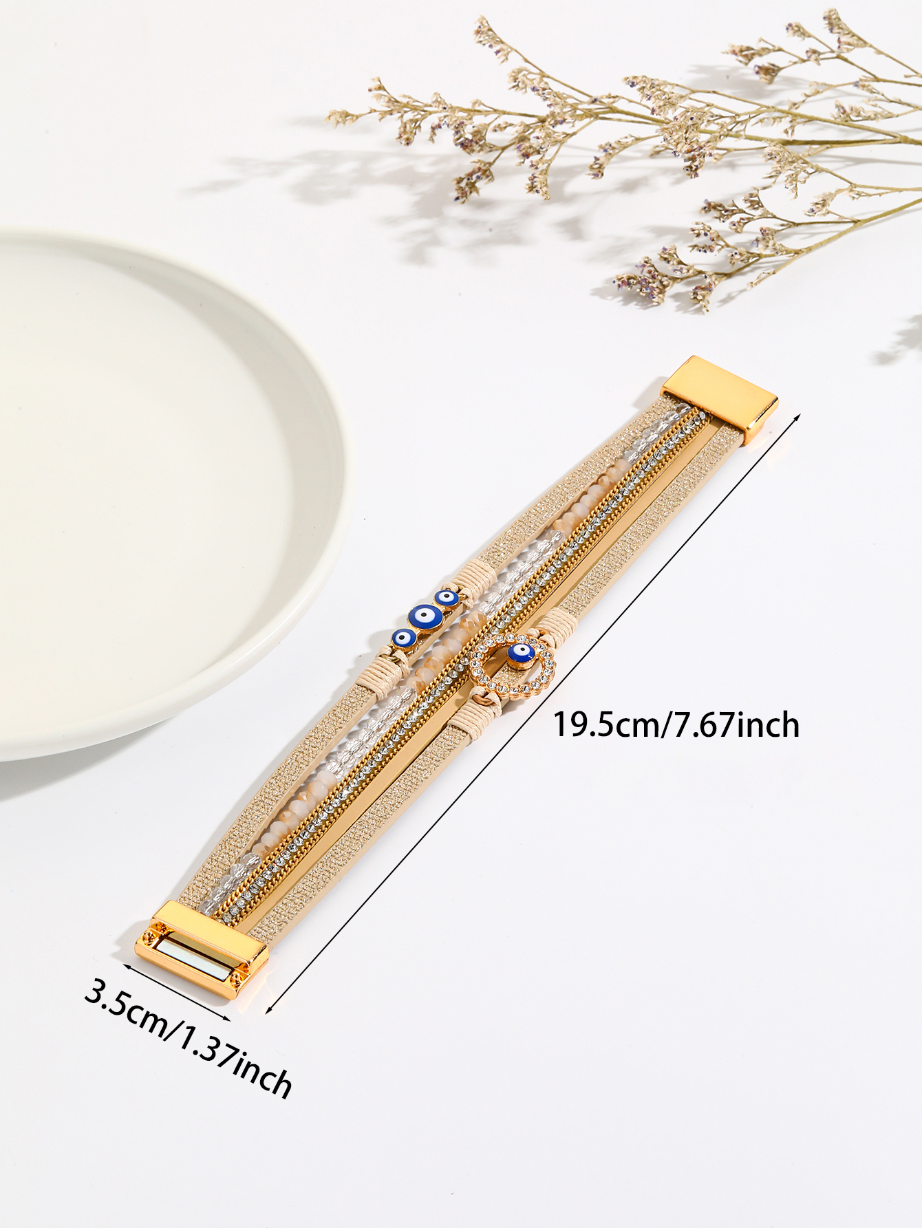 Simple Style Eye Pu Leather Inlay Artificial Diamond Women's Bangle display picture 3