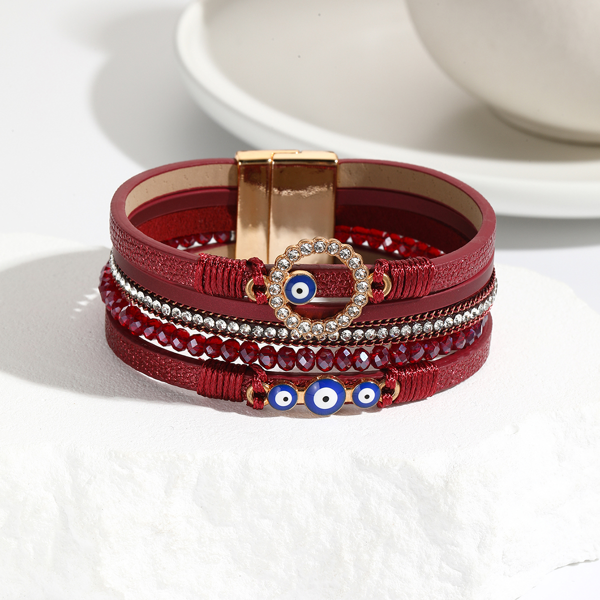 Simple Style Eye Pu Leather Inlay Artificial Diamond Women's Bangle display picture 9