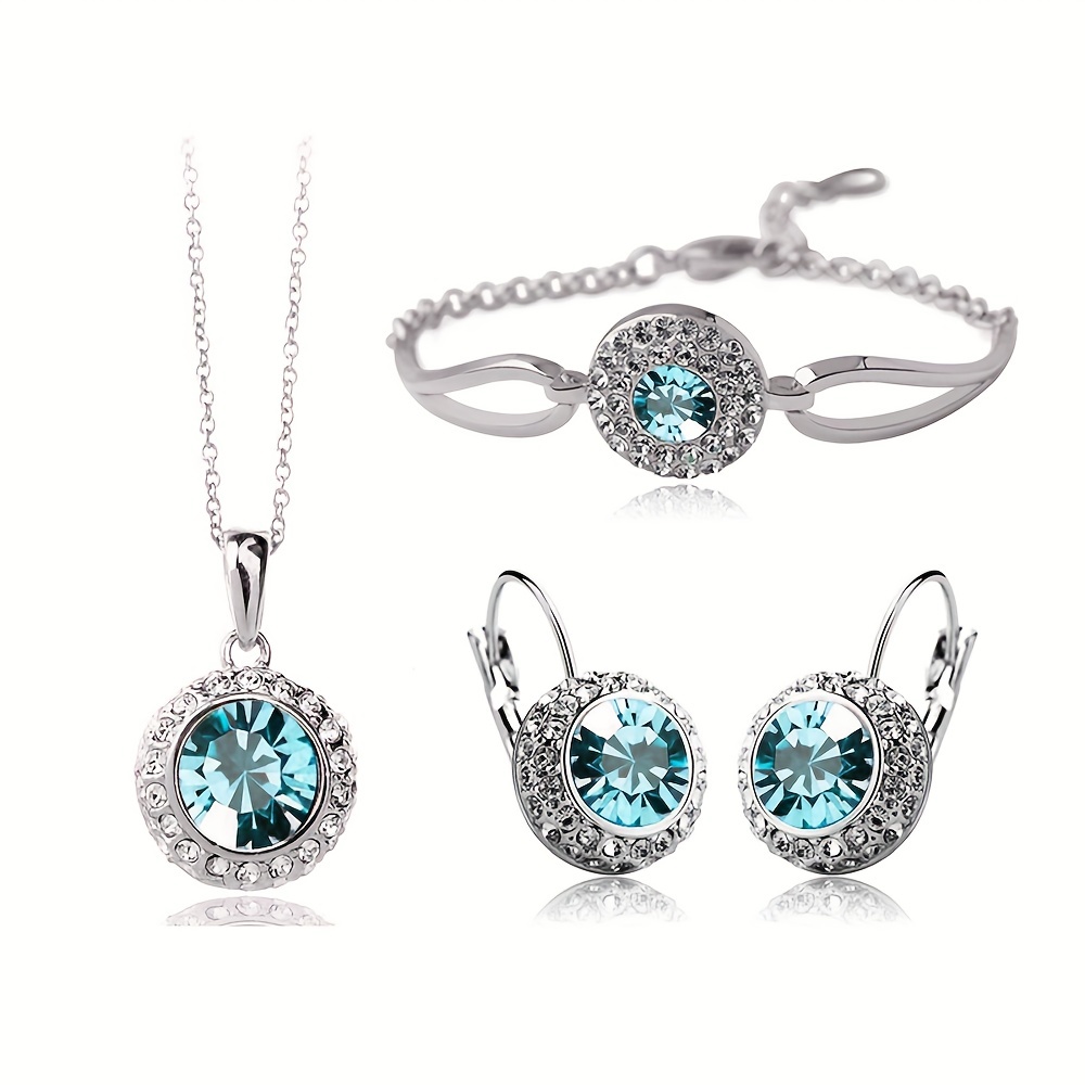 Elegant Lady Geometric Alloy Inlay Artificial Crystal Silver Plated Women's Jewelry Set display picture 1