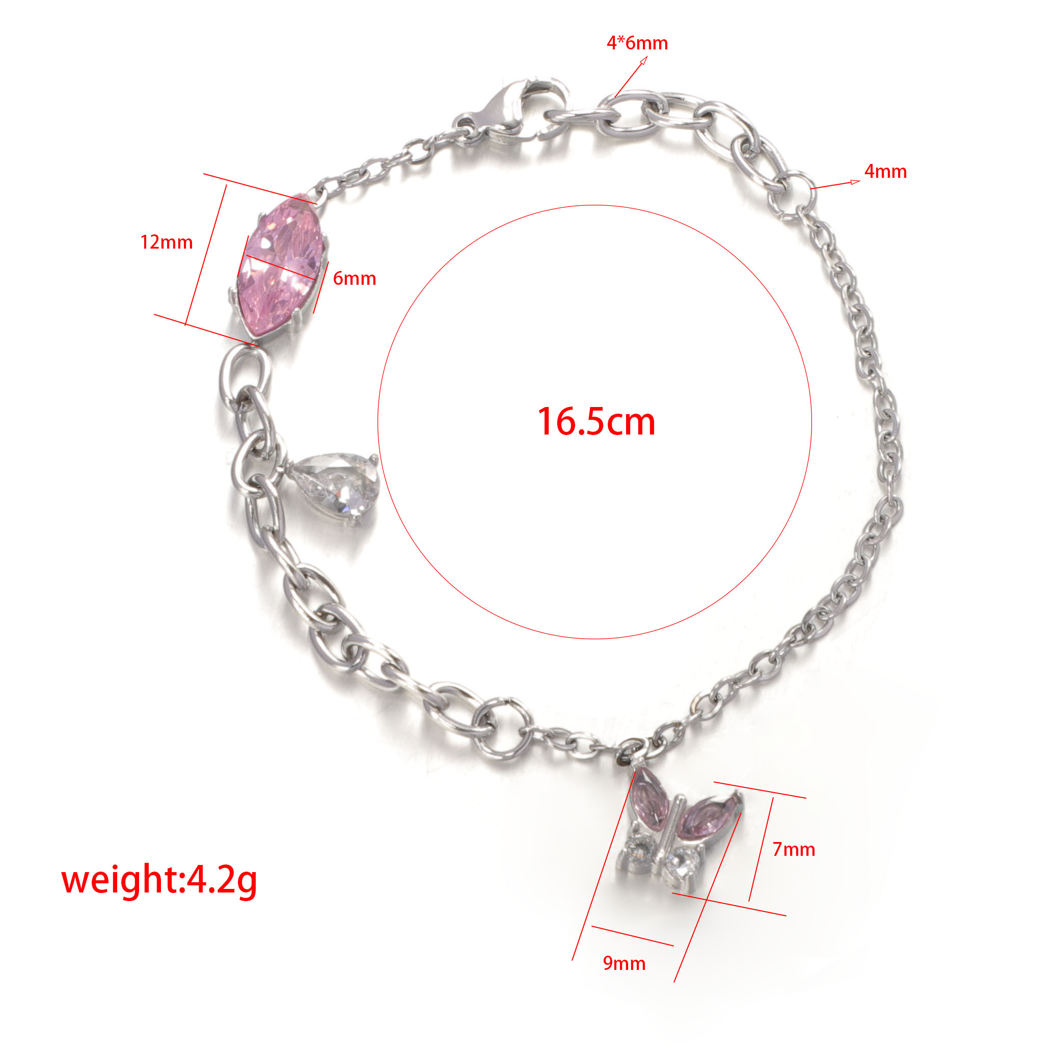 304 Stainless Steel White Gold Plated Simple Style Shiny Inlay Butterfly Horse Eye Zircon Bracelets display picture 5