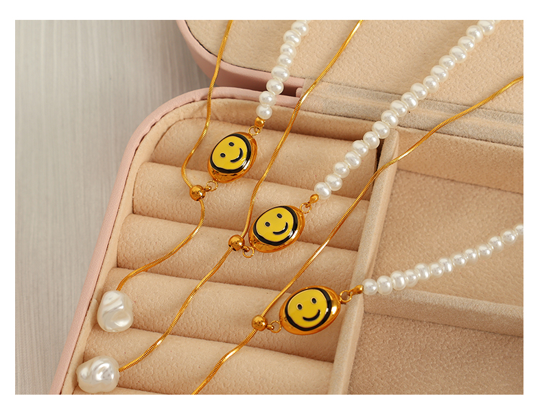 Cuentas De Plástico Acero Titanio Chapados en oro de 18k Estilo IG Estilo Coreano Cara Sonriente Collar Colgante display picture 2