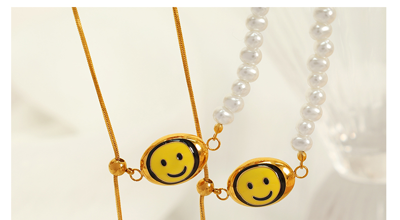 Cuentas De Plástico Acero Titanio Chapados en oro de 18k Estilo IG Estilo Coreano Cara Sonriente Collar Colgante display picture 3