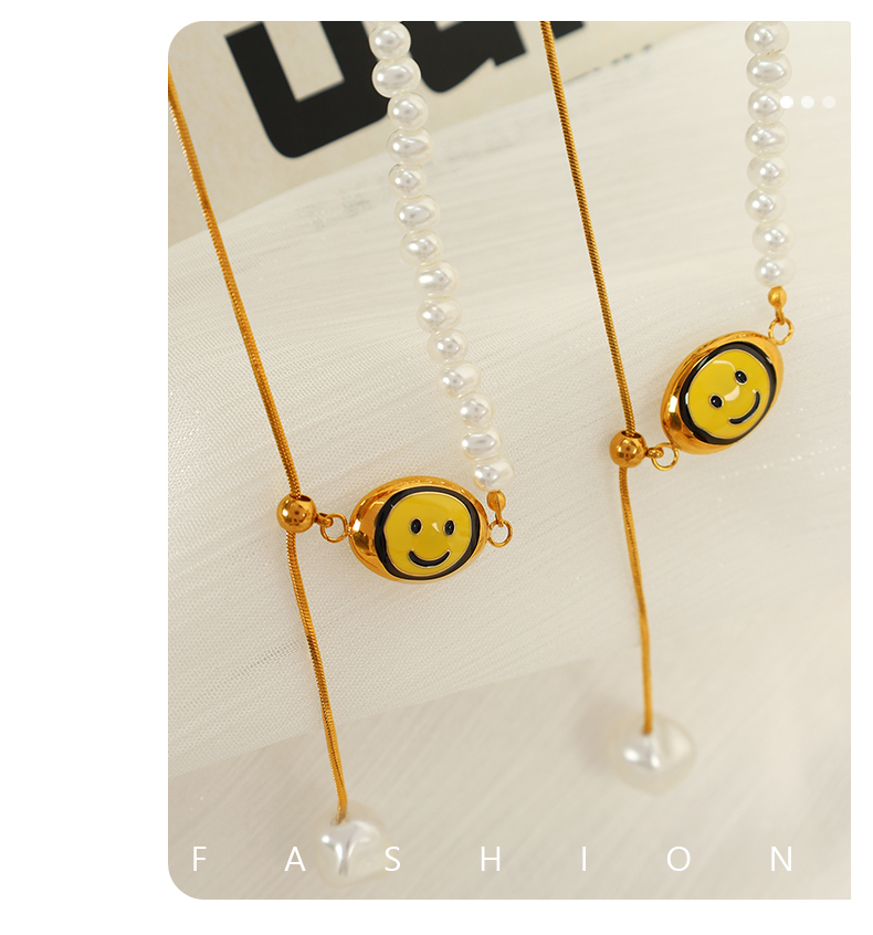 Cuentas De Plástico Acero Titanio Chapados en oro de 18k Estilo IG Estilo Coreano Cara Sonriente Collar Colgante display picture 5