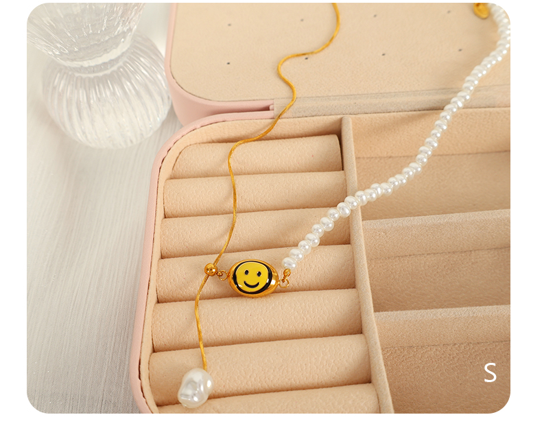 Cuentas De Plástico Acero Titanio Chapados en oro de 18k Estilo IG Estilo Coreano Cara Sonriente Collar Colgante display picture 7
