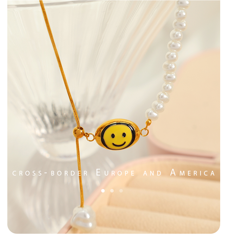 Cuentas De Plástico Acero Titanio Chapados en oro de 18k Estilo IG Estilo Coreano Cara Sonriente Collar Colgante display picture 10