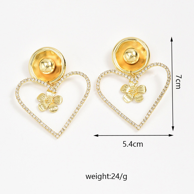 1 Pair Elegant Lady Geometric Heart Shape Inlay Alloy Rhinestones Drop Earrings display picture 2