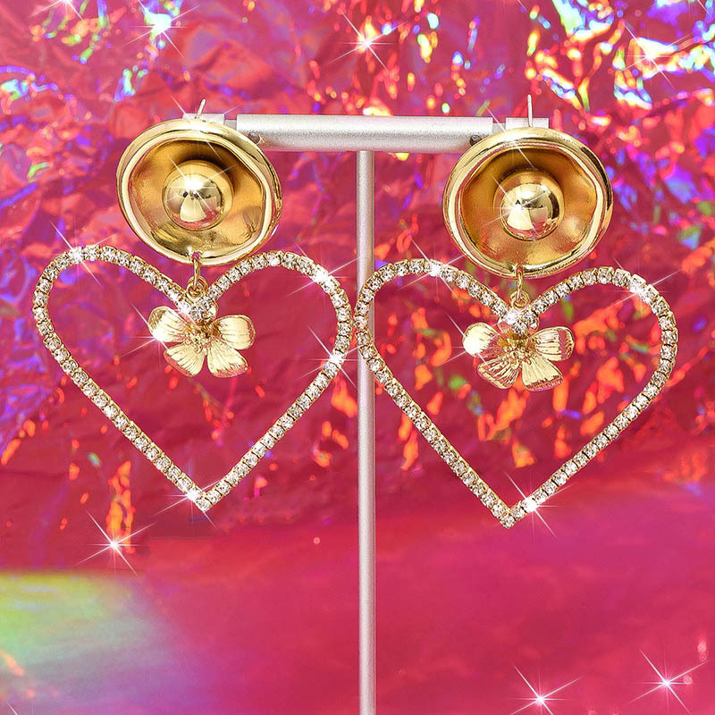 1 Pair Elegant Lady Geometric Heart Shape Inlay Alloy Rhinestones Drop Earrings display picture 3