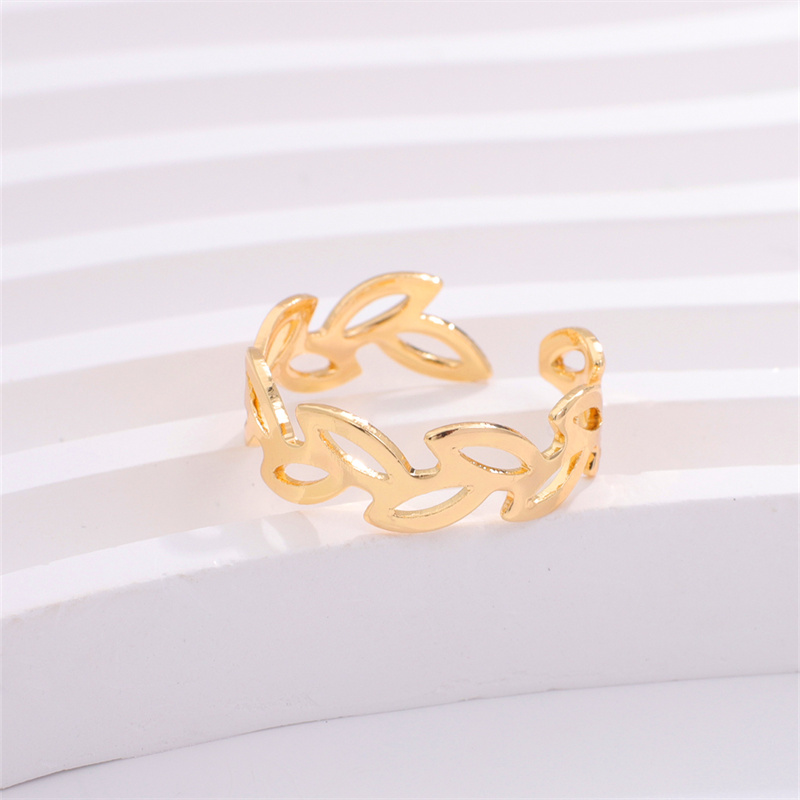 Copper K Gold Plated Elegant Cute Lady Hollow Out Inlay Leaf Circle Round Zircon Open Rings display picture 2