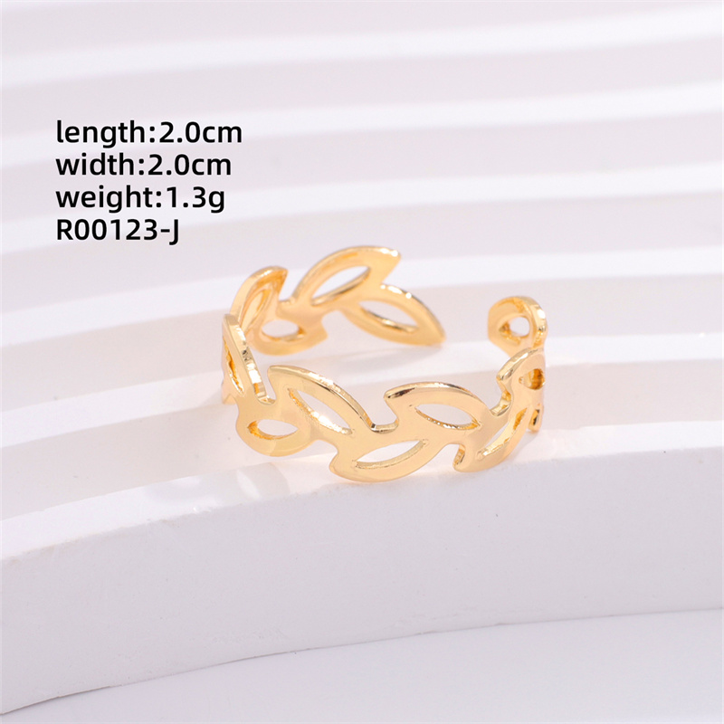 Copper K Gold Plated Elegant Cute Lady Hollow Out Inlay Leaf Circle Round Zircon Open Rings display picture 6