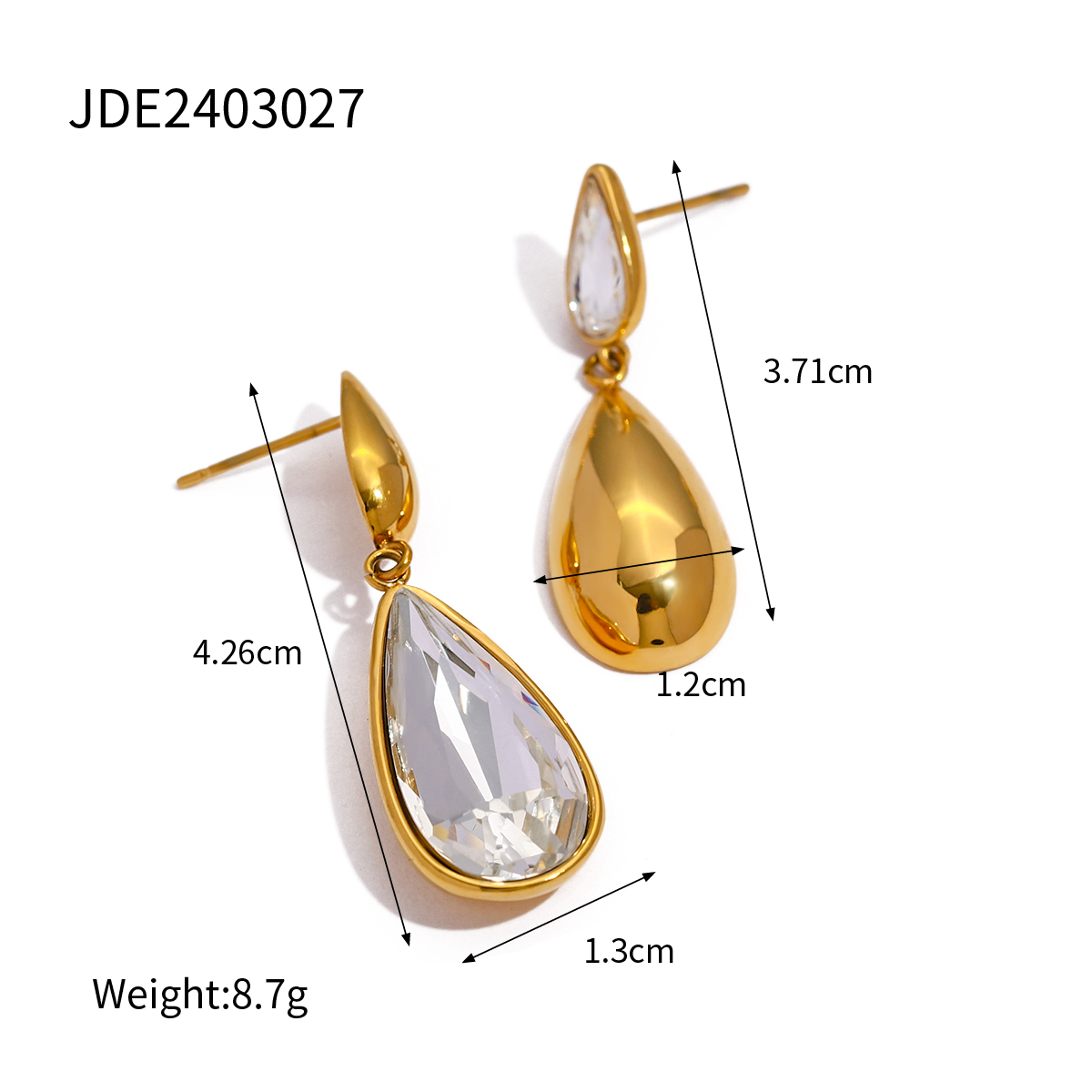 1 Pair IG Style Simple Style Water Droplets Inlay 316 Stainless Steel  Zircon 18K Gold Plated Drop Earrings display picture 3