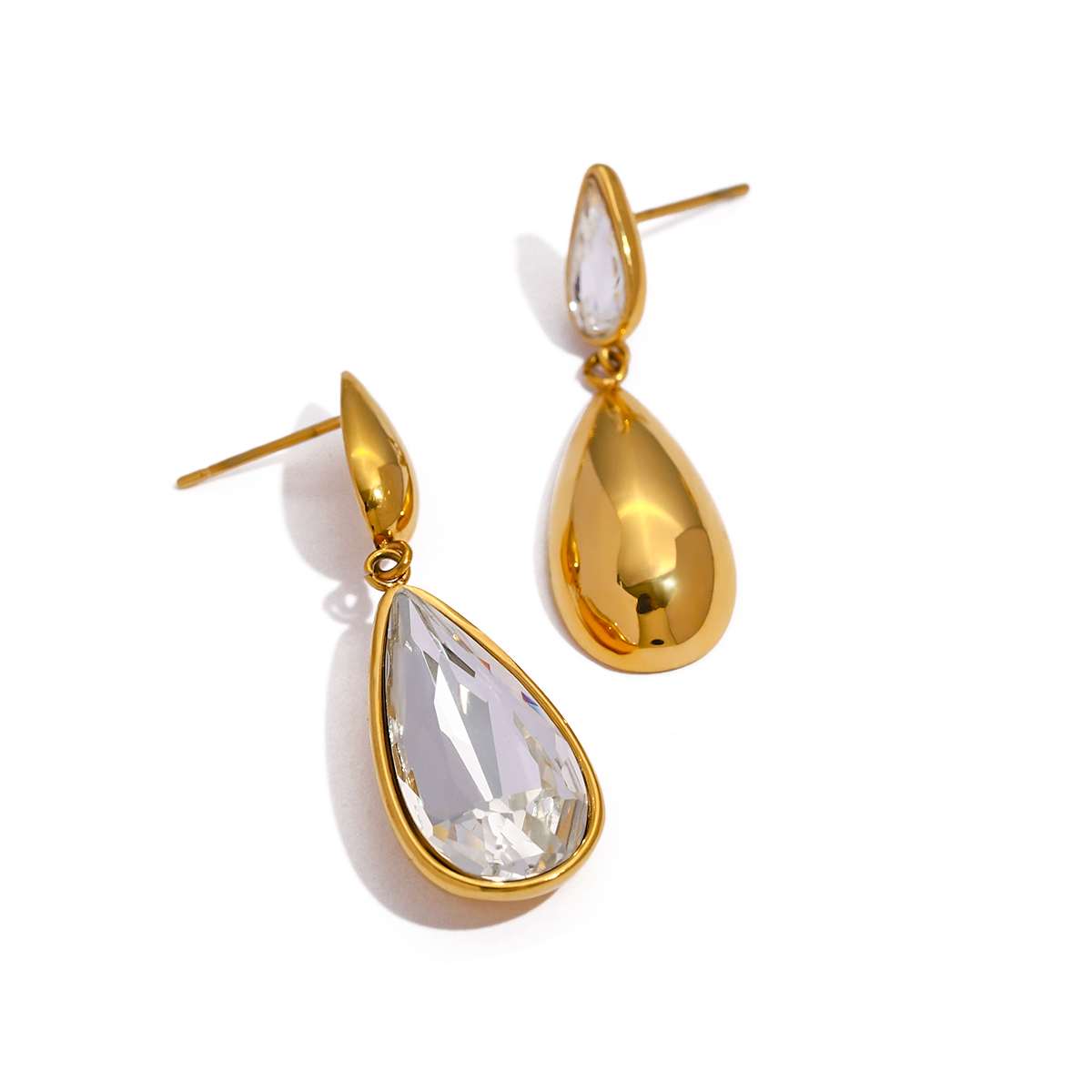 1 Pair IG Style Simple Style Water Droplets Inlay 316 Stainless Steel  Zircon 18K Gold Plated Drop Earrings display picture 7
