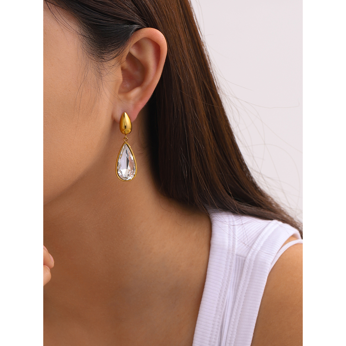 1 Pair IG Style Simple Style Water Droplets Inlay 316 Stainless Steel  Zircon 18K Gold Plated Drop Earrings display picture 8