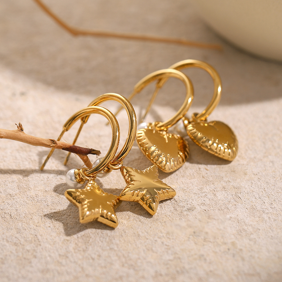1 Pair IG Style Simple Style Pentagram Heart Shape 316 Stainless Steel  18K Gold Plated Drop Earrings display picture 8