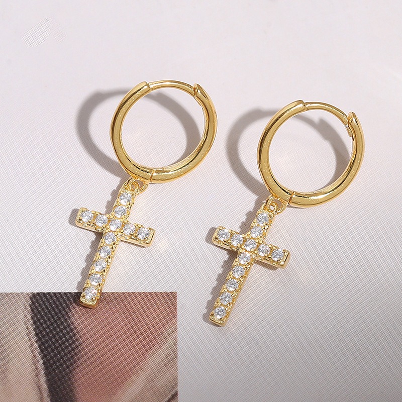 1 Pair Elegant Lady Cross Inlay Sterling Silver Zircon Drop Earrings display picture 4