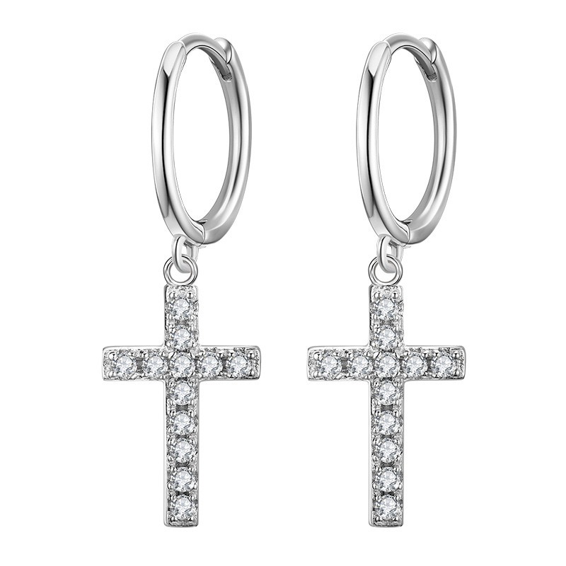 1 Paire Élégant Dame Traverser Incruster Argent Sterling Zircon Boucles D'oreilles display picture 3