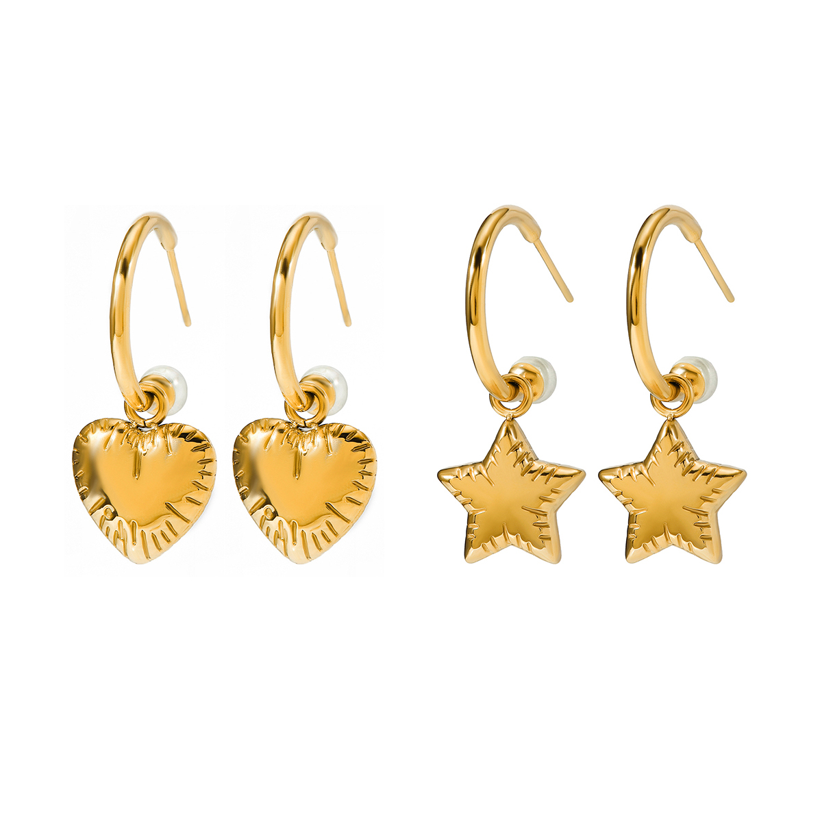 1 Pair IG Style Simple Style Pentagram Heart Shape 316 Stainless Steel  18K Gold Plated Drop Earrings display picture 9