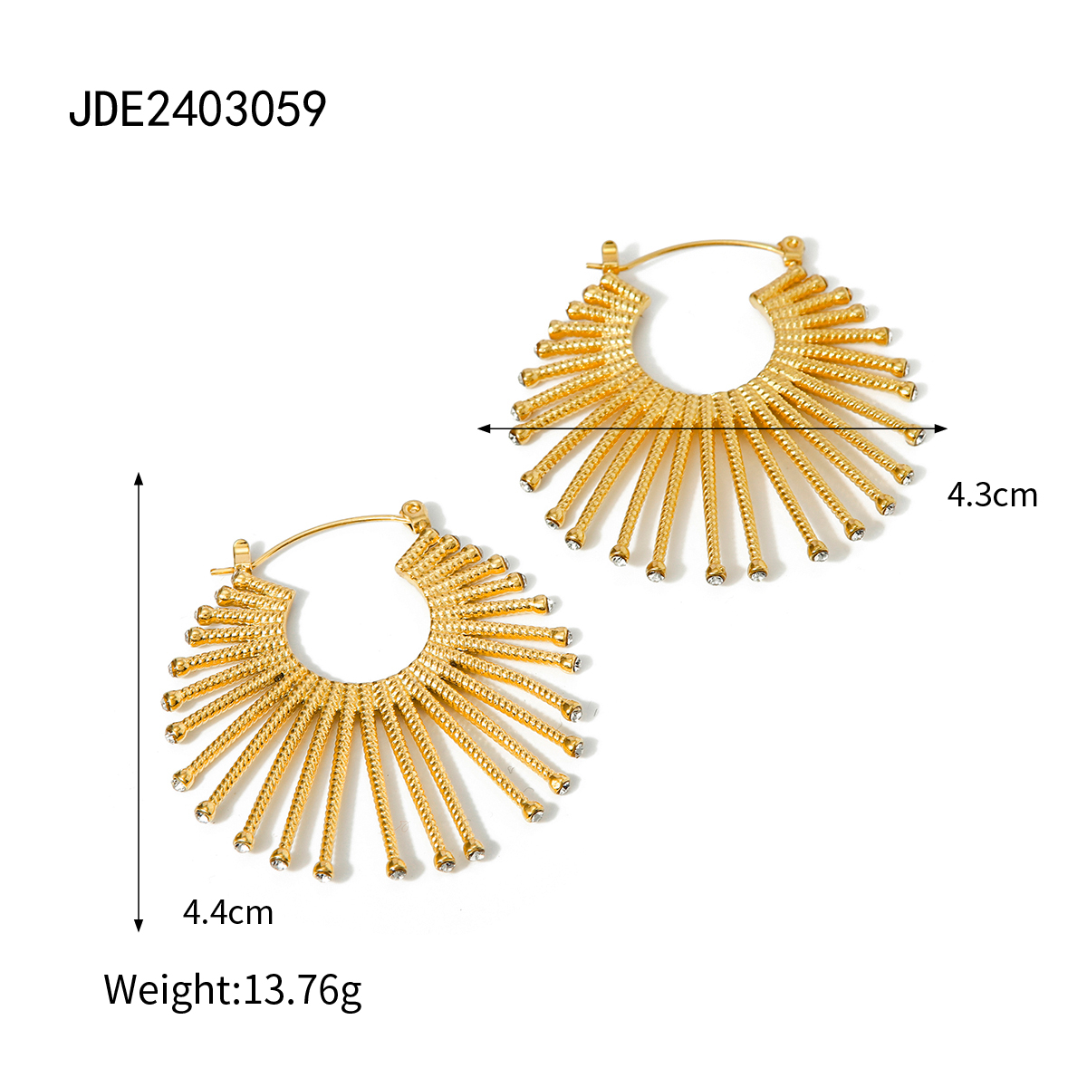 1 Pair IG Style Simple Style Sector Inlay 316 Stainless Steel  Rhinestones 18K Gold Plated Earrings display picture 7