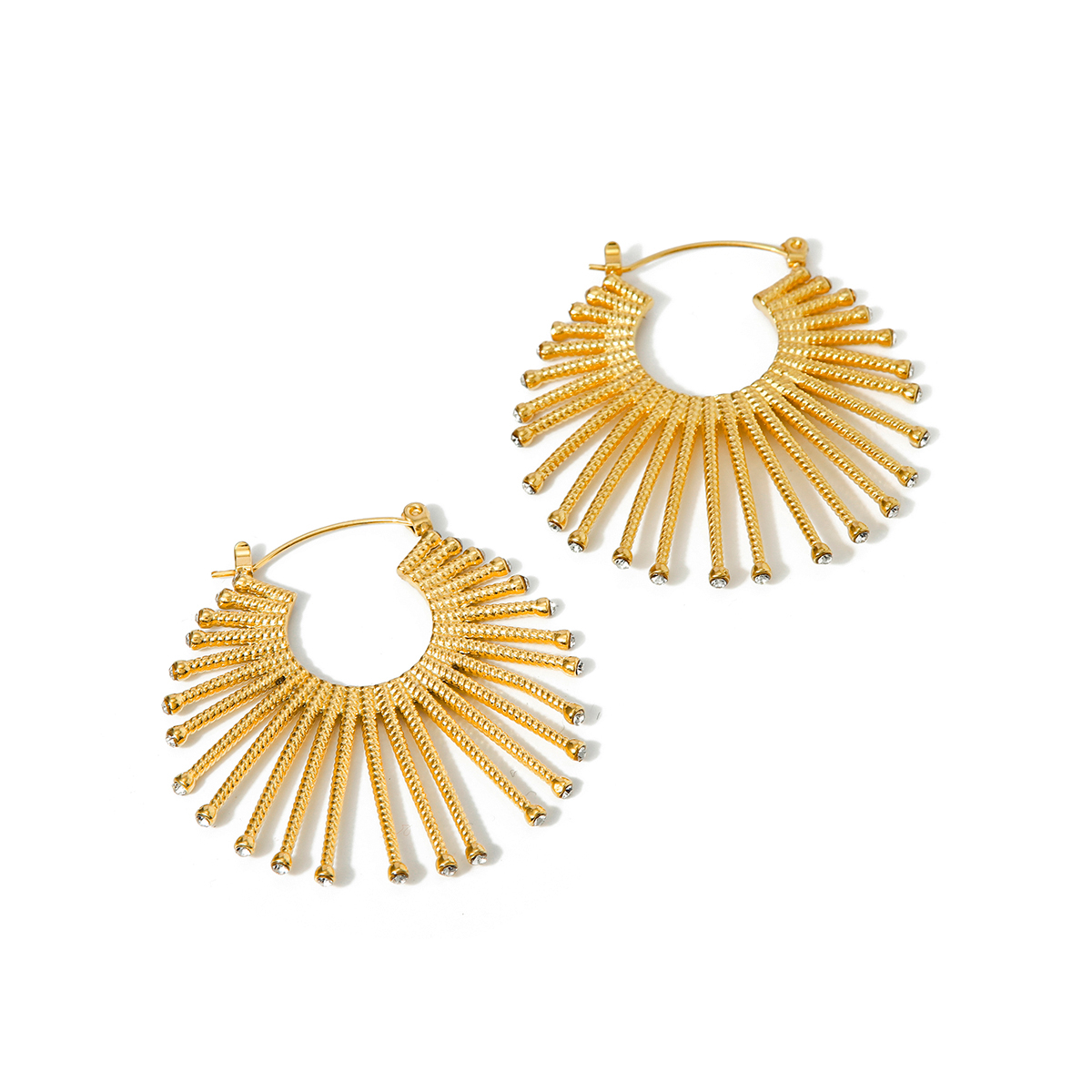 1 Pair IG Style Simple Style Sector Inlay 316 Stainless Steel  Rhinestones 18K Gold Plated Earrings display picture 9