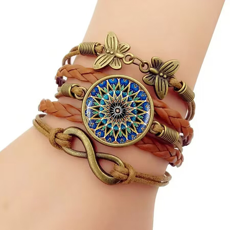 Retro Infinity Flower Butterfly Pu Leather Layered Inlay Glass Unisex Bangle display picture 2