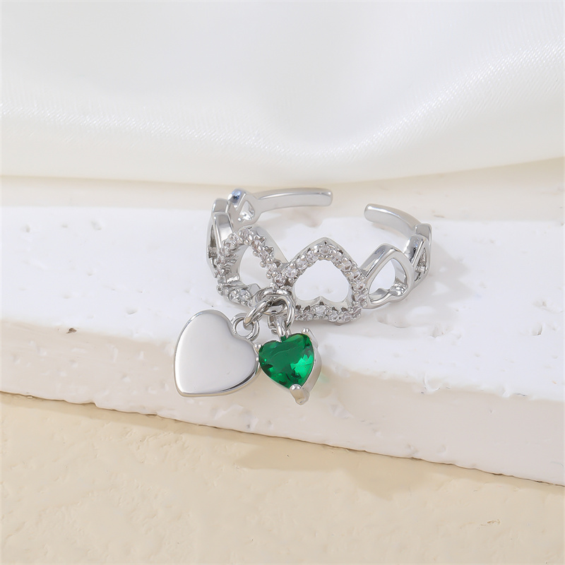Copper Rhodium Plated Elegant Lady Inlay Heart Shape Zircon Open Rings display picture 3