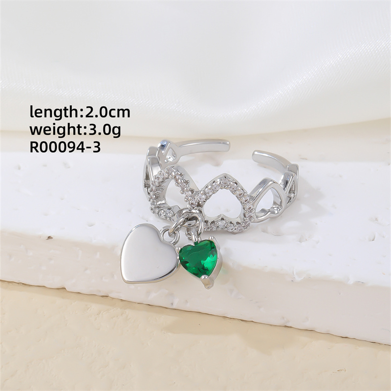 Copper Rhodium Plated Elegant Lady Inlay Heart Shape Zircon Open Rings display picture 1