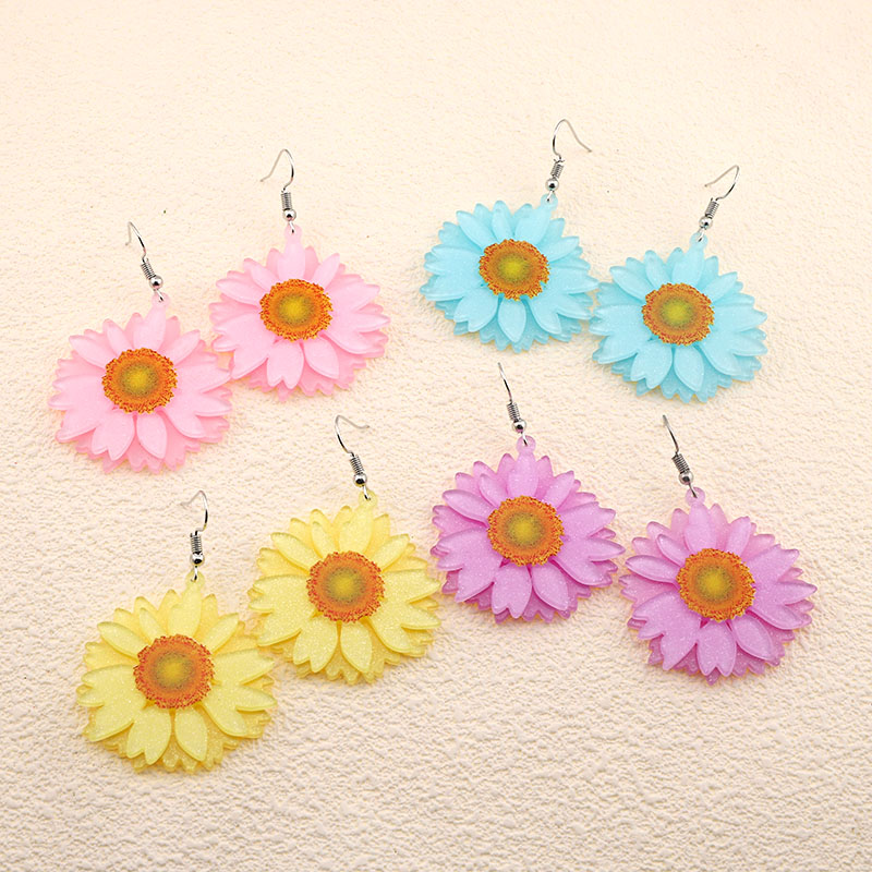 1 Pair Cute Simple Style Flower Arylic Alloy Drop Earrings display picture 10